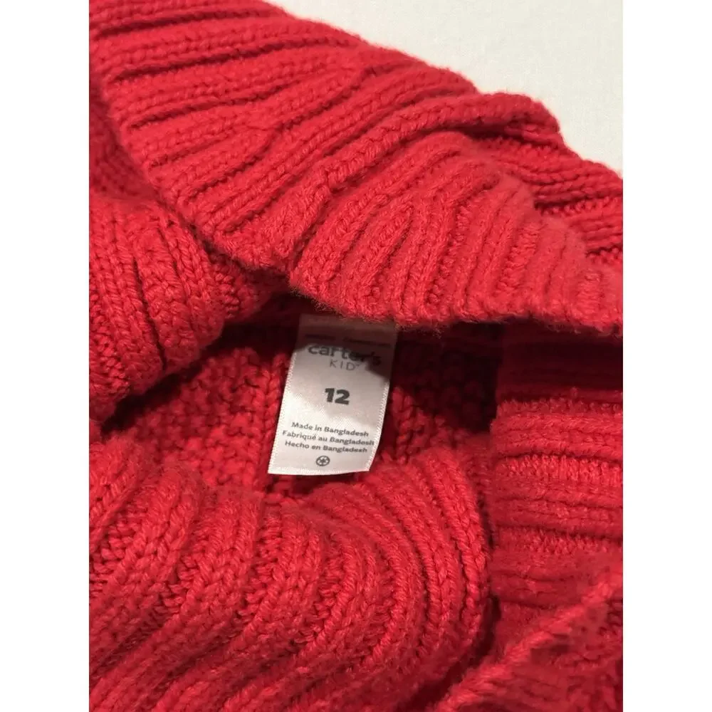 Carter's Girls Red Knit Cable Turtleneck Cape Sweater Size 12 Cotton Blend